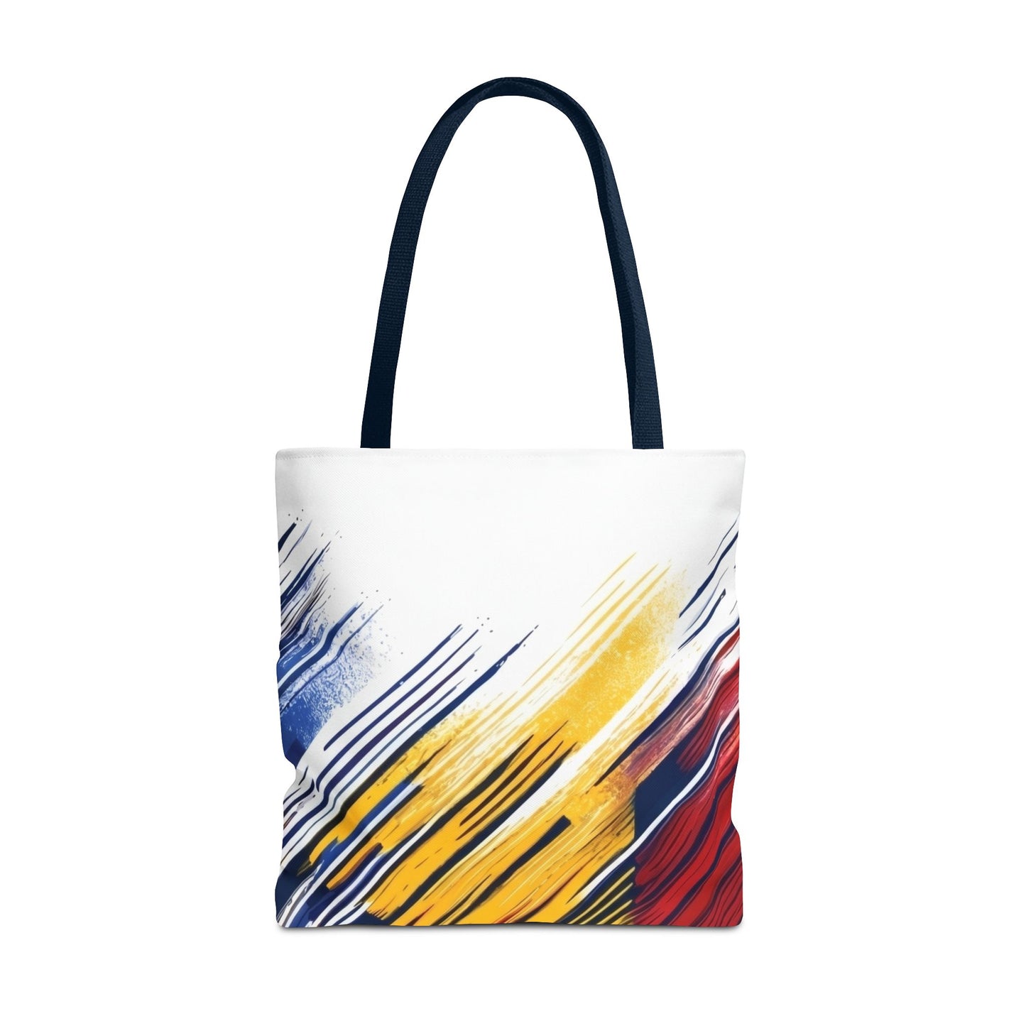 Abstract Brushstroke Tote Bag - Bold Red, Yellow & Blue All-Over Print