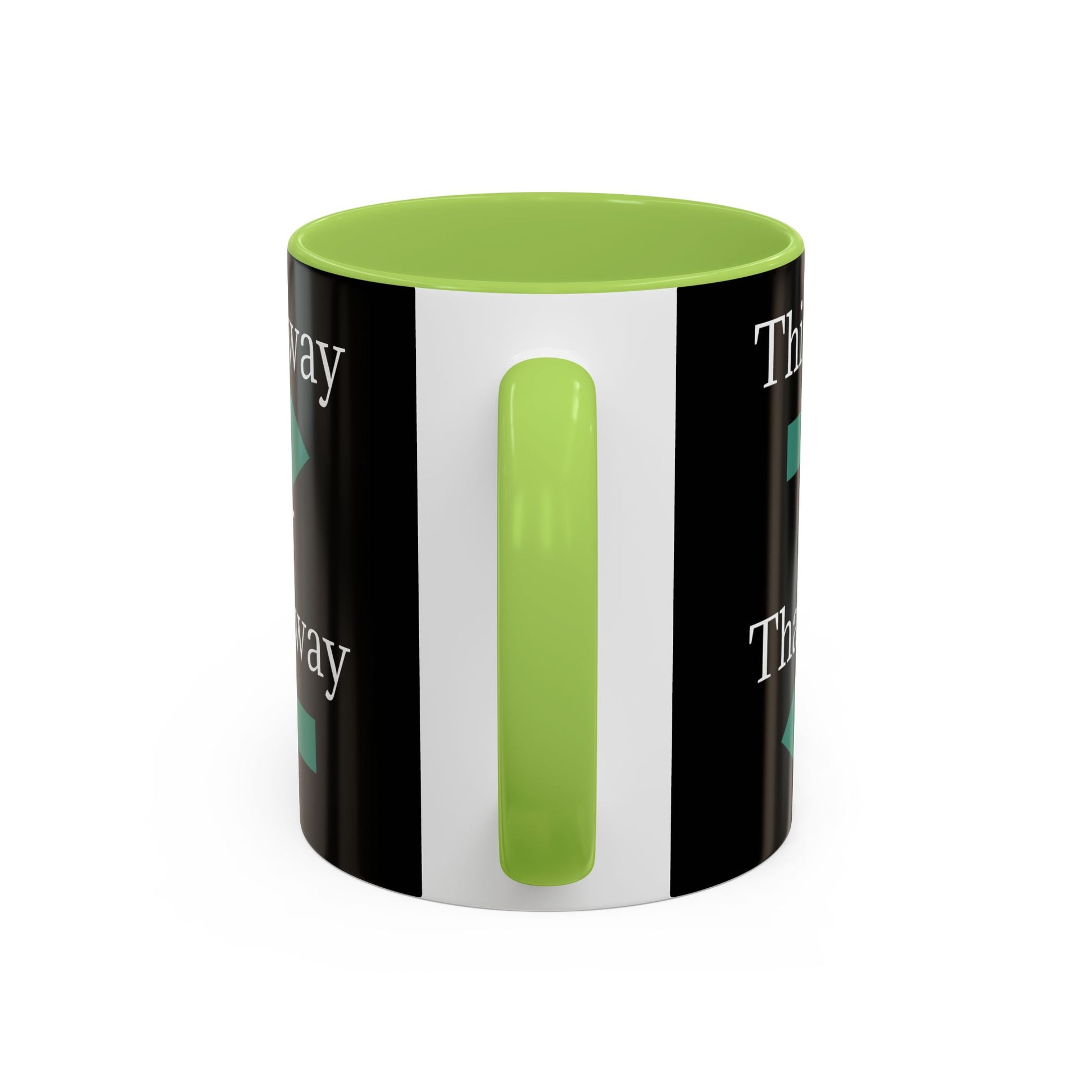 Ceramic coffee mug with "This Way or That Way" arrow design, available in 11oz and 15oz sizes, by Printify.
