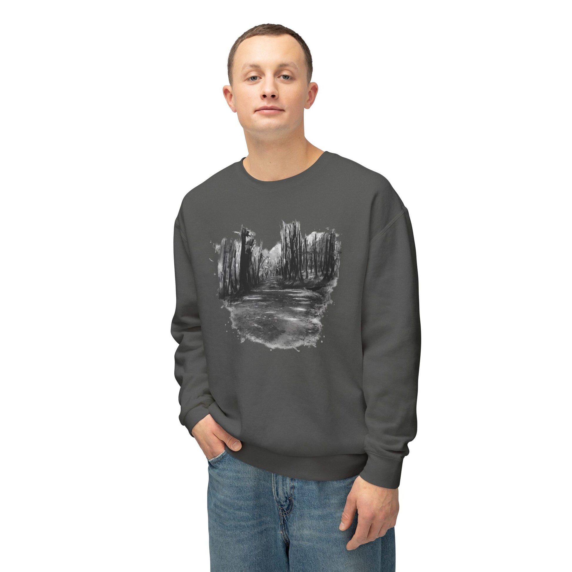 Scenic Minimalist Crewneck Sweatshirt - Cozy Art Tee for Nature Lovers, Gift for Her, Layering Essential, Perfect for Fall, Everyday Wear - TRV