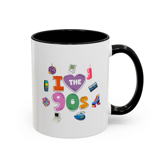 Printify "I Love the 90s" coffee mug with retro 90s design, perfect for nostalgic birthday gifts or 90s lovers.