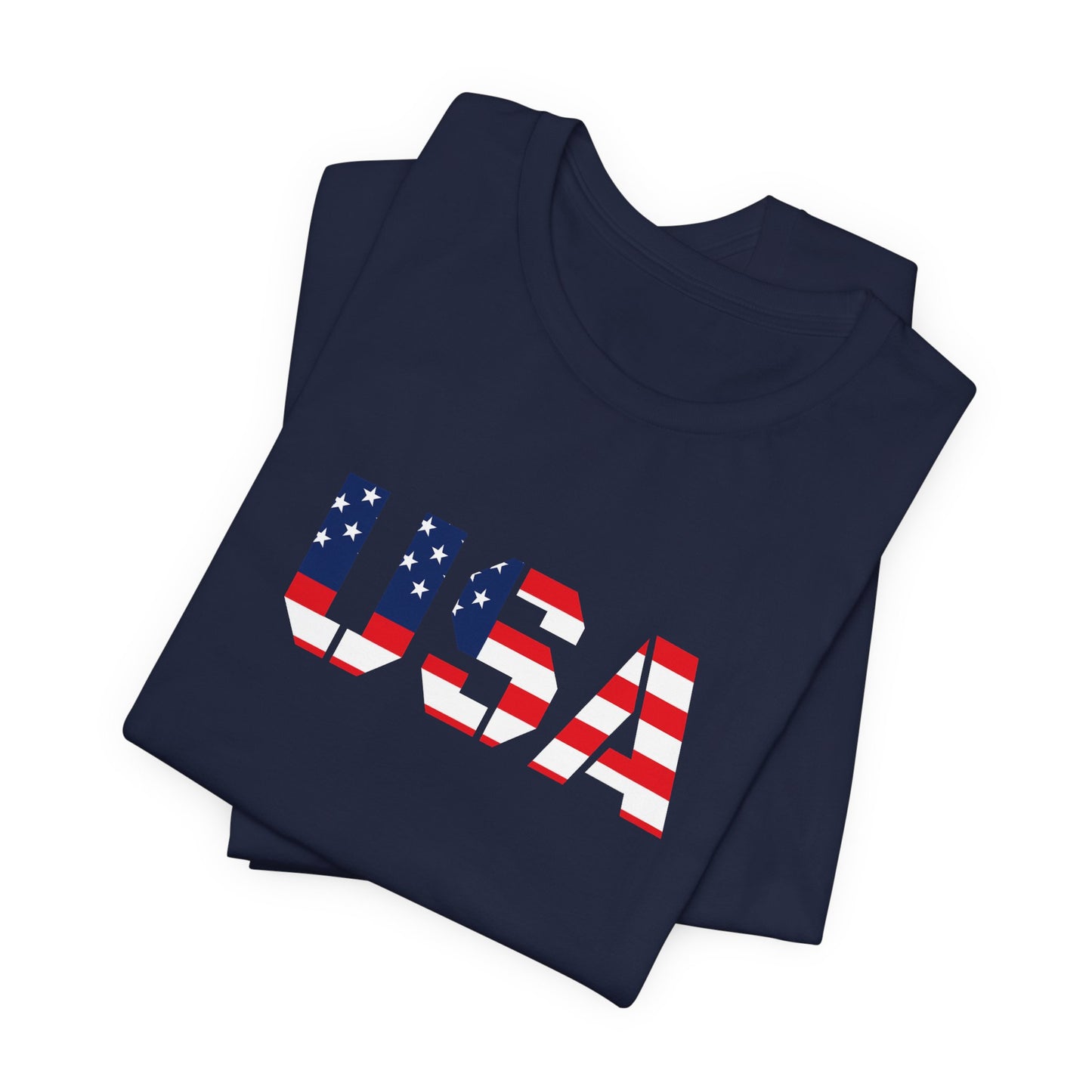 USA Flag Text Tee — Patriotic Fourth of July T-Shirt