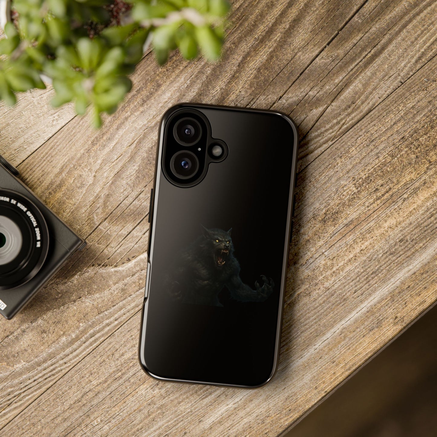 Werewolf phone case with dark monster graphic, tough protective design for smartphone protection, by Printify.