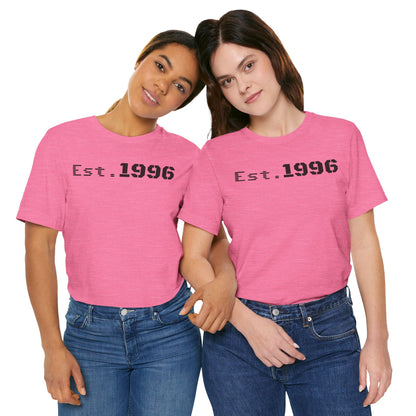Unisex Jersey Tee - 'Est. 1996' Graphic Shirt, Birthday Gift, Casual Wear, Vintage Style, Retro Fashion, Gift for Him/Her - TRV