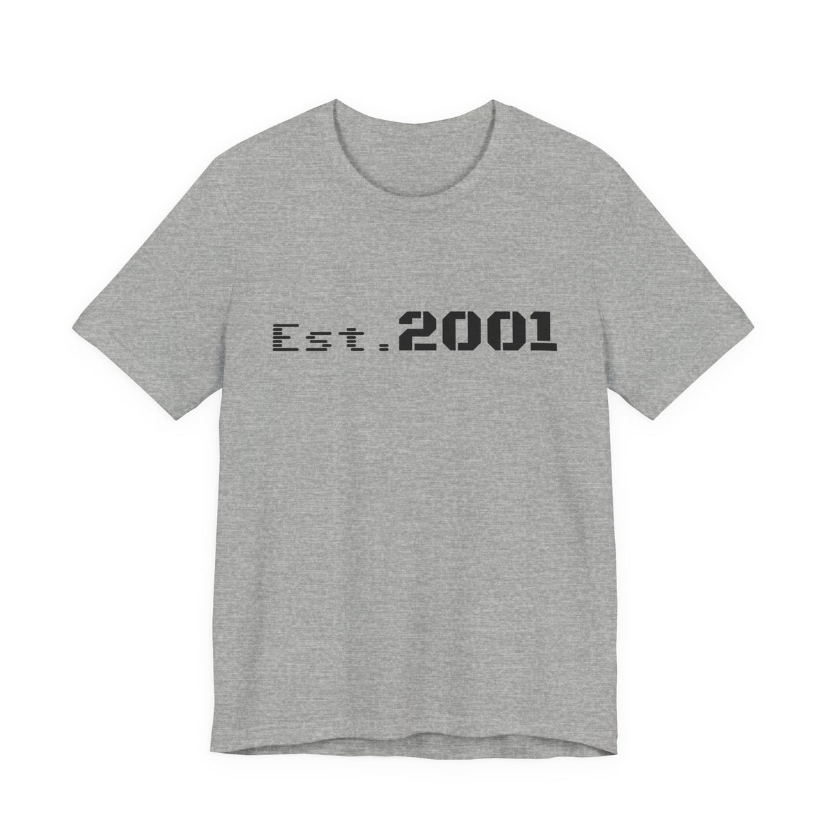 Retro minimalist Est. 2001 graphic T-shirt by Printify featuring a vintage-inspired birth year design on a casual tee.