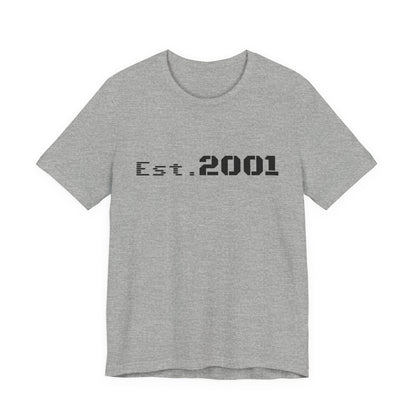 Retro minimalist Est. 2001 graphic T-shirt by Printify featuring a vintage-inspired birth year design on a casual tee.