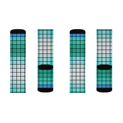 Teal Gradient Grid Socks | Sublimation Patterned Socks