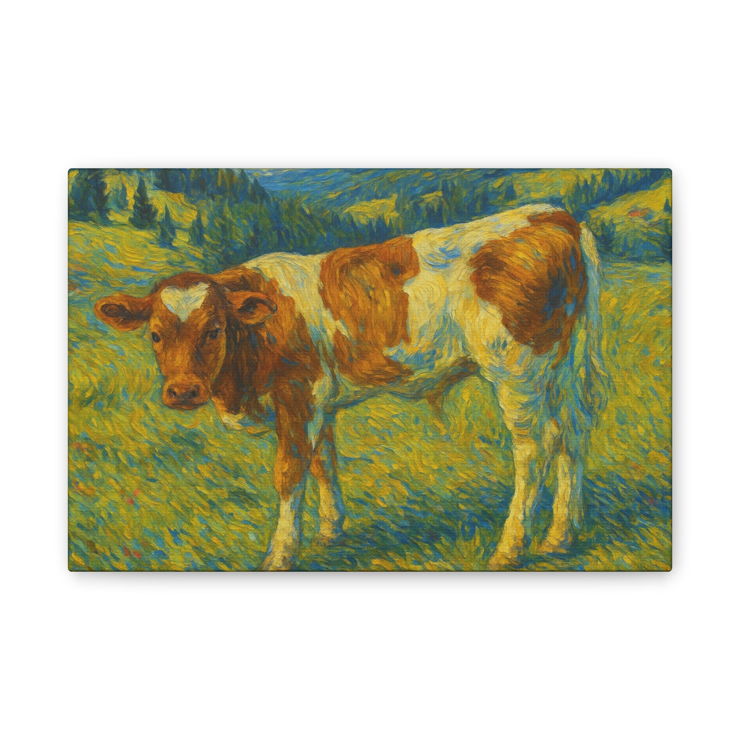 Artistic Cow Canvas Wall Art, Charming Farmhouse Decor, Animal Lover Gift, Rustic Home Accent, Calf Painting, Country Aesthetic