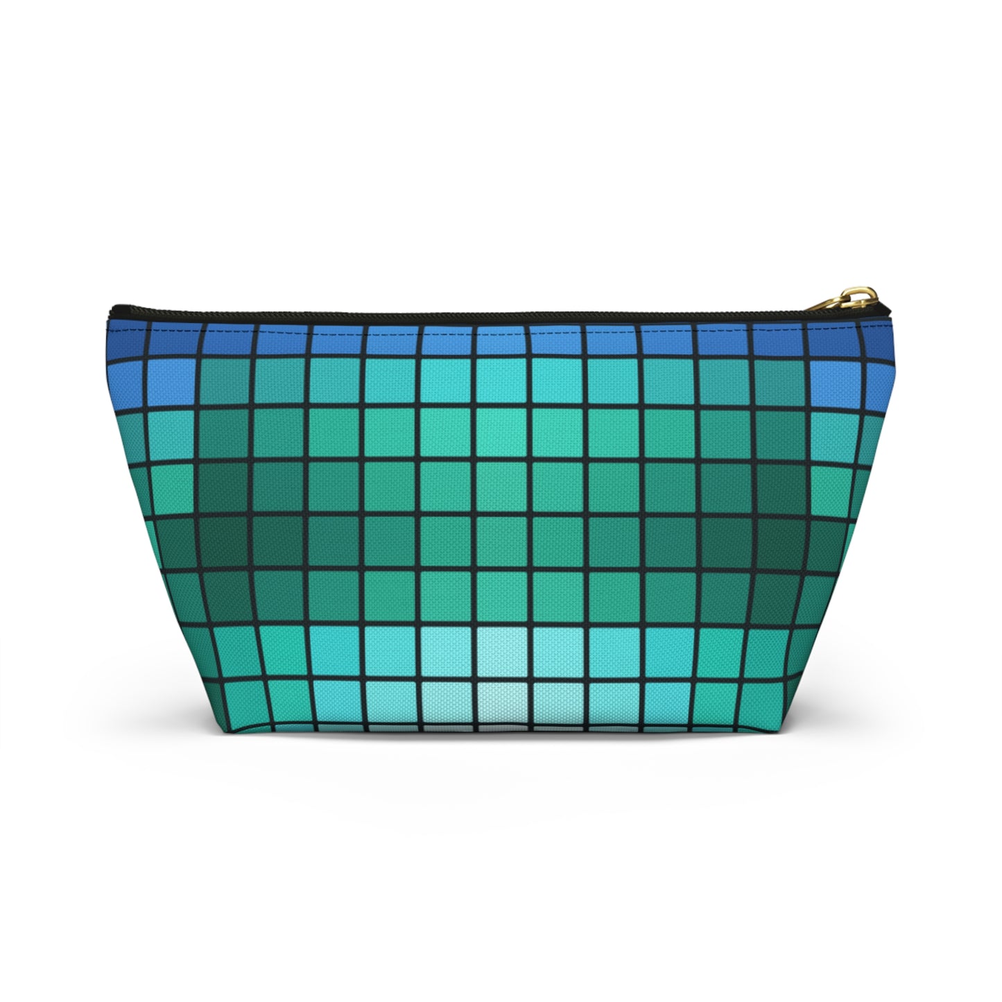 Teal Gradient Grid Accessory Pouch