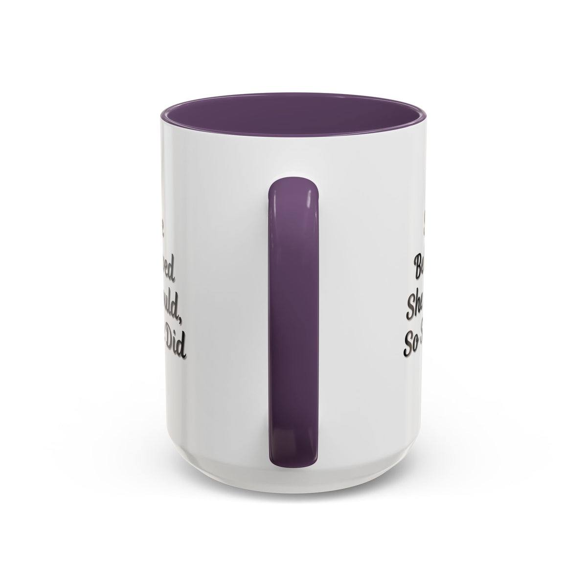 White ceramic motivational coffee mug with black text reading "She Believed She Could, So She Did" from Printify.