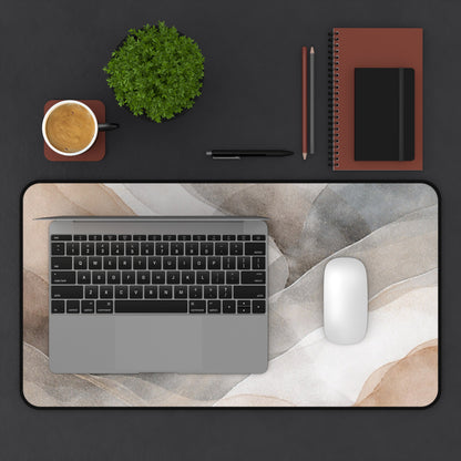 Neutral Watercolor Waves Desk Mat | Abstract Beige Gray Mouse Pad