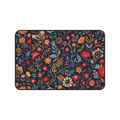 Autumn floral pattern desk mat with fall flowers design, Printify mouse pad for workspace decoration and comfort.