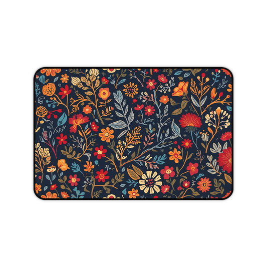 Autumn floral pattern desk mat with fall flowers design, Printify mouse pad for workspace decoration and comfort.