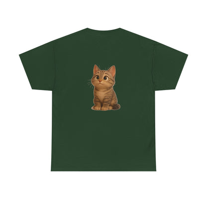 Cute brown kitten graphic T-shirt for cat lovers, featuring a playful feline design on a comfortable Printify T-shirt.