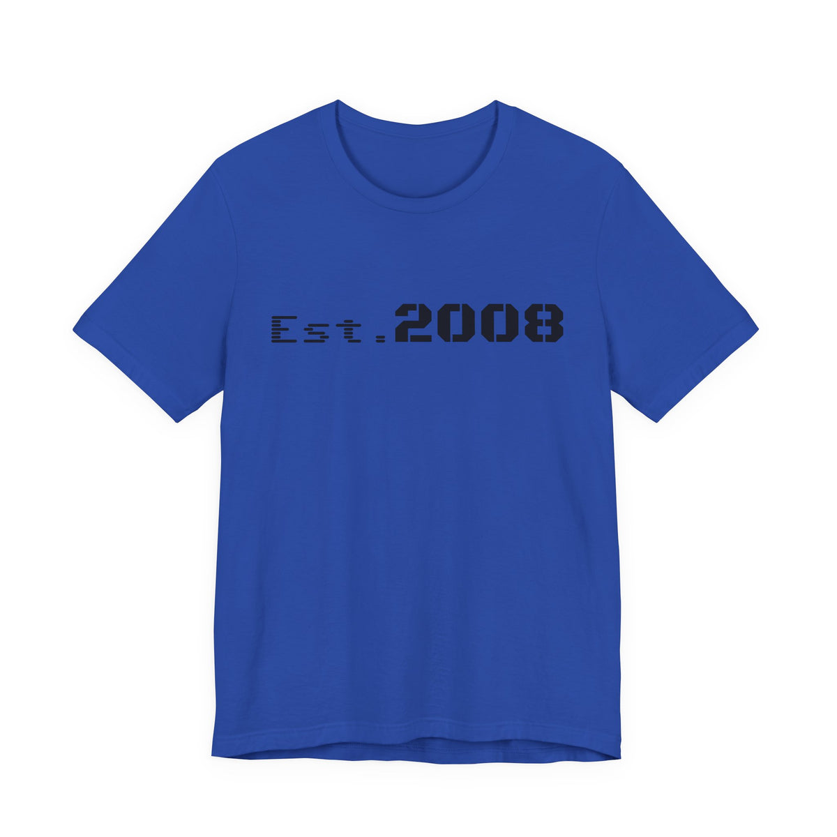 Black graphic T-shirt from Printify featuring "Established 2008" minimal design on front, casual fit, and soft fabric.