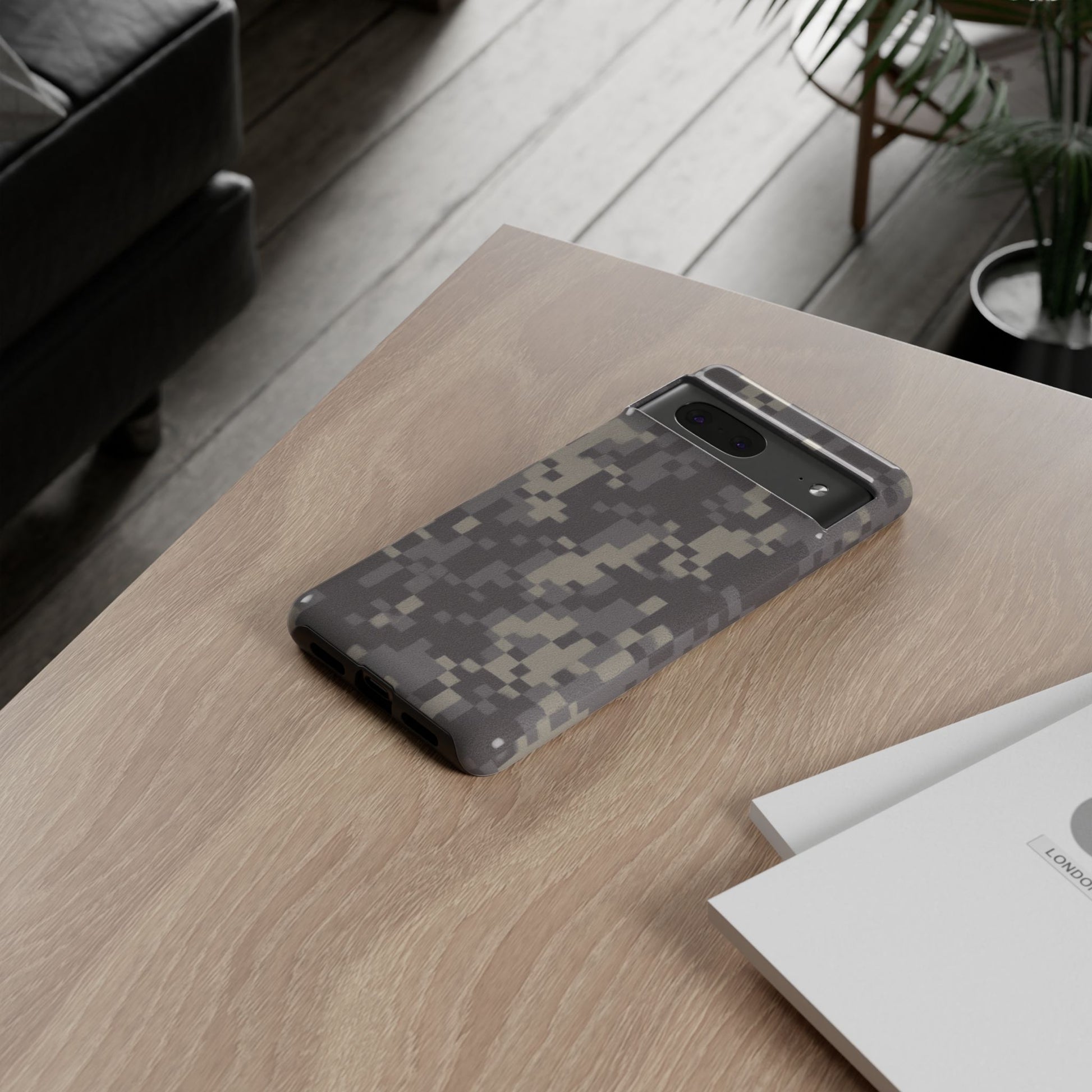 Digital camouflage tough phone case by Printify, rugged protective cover for smartphones with durable, military-style design.