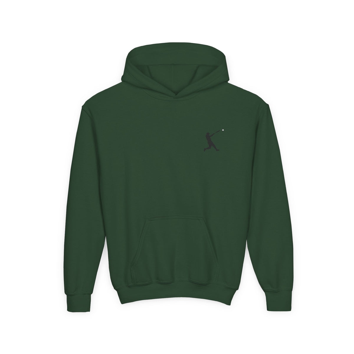 Youth baseball silhouette hoodie featuring a kids baseball player design, comfortable pullover hoodie for kids by Printify.