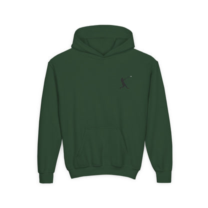 Youth baseball silhouette hoodie featuring a kids baseball player design, comfortable pullover hoodie for kids by Printify.