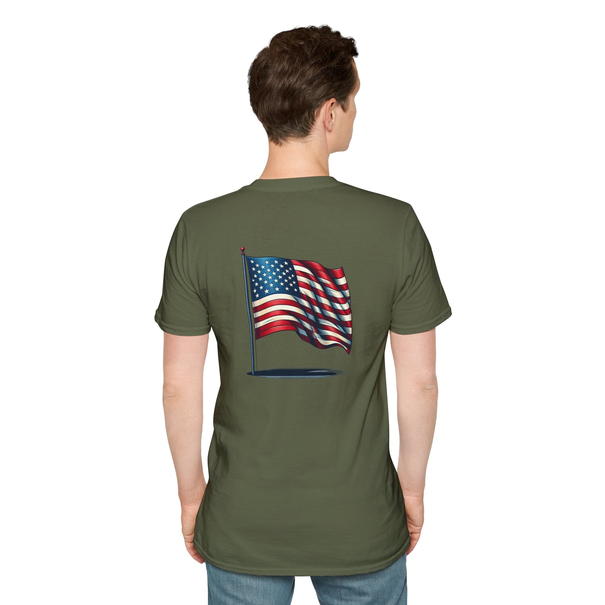 Patriotic Unisex Softstyle T-Shirt, American Flag Tee, USA Pride Shirt, Perfect for Independence Day, Casual Wear - TRV