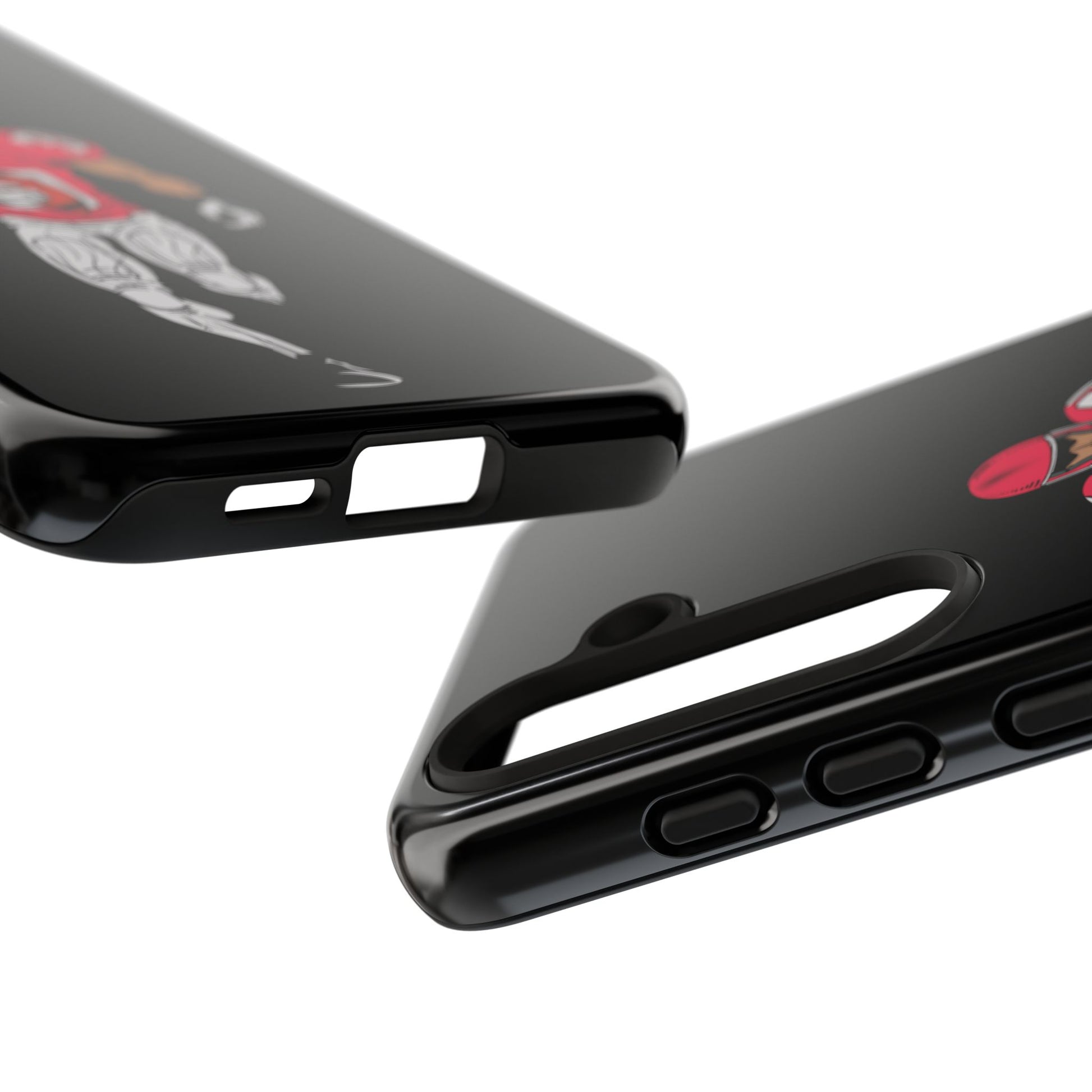 Black football player tough phone case for iPhone, durable protective sports-themed case by Printify, featuring athletic design.