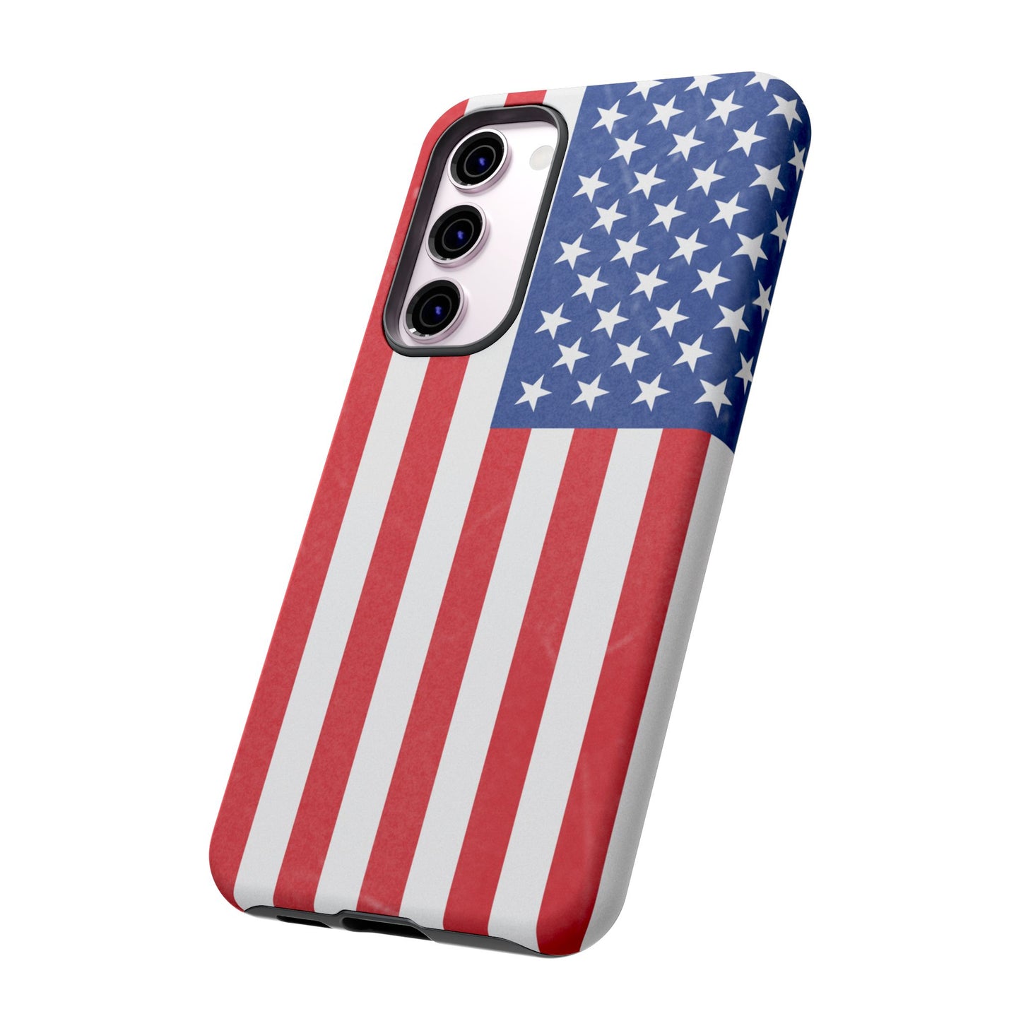 Durable American flag tough phone case for iPhone with patriotic design, made by Printify, providing strong protection.