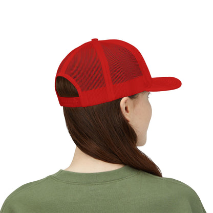 Vintage baseball snapback trucker cap with batter silhouette print, stylish hat by Printify featuring classic design and adjustable fit.