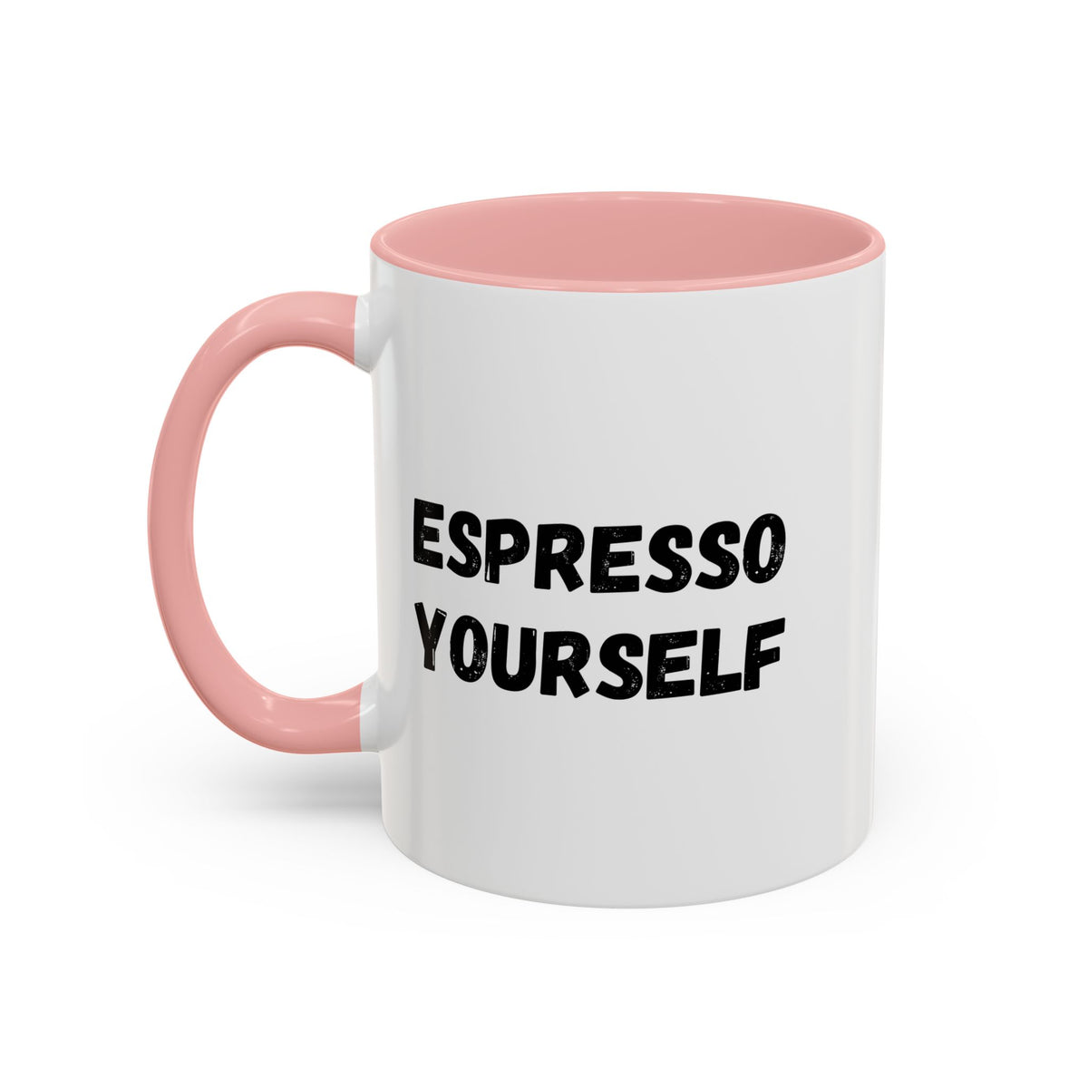 Black ceramic espresso mug with "Espresso Yourself" quote, 11 oz, ideal for coffee lovers, featuring a stylish design.