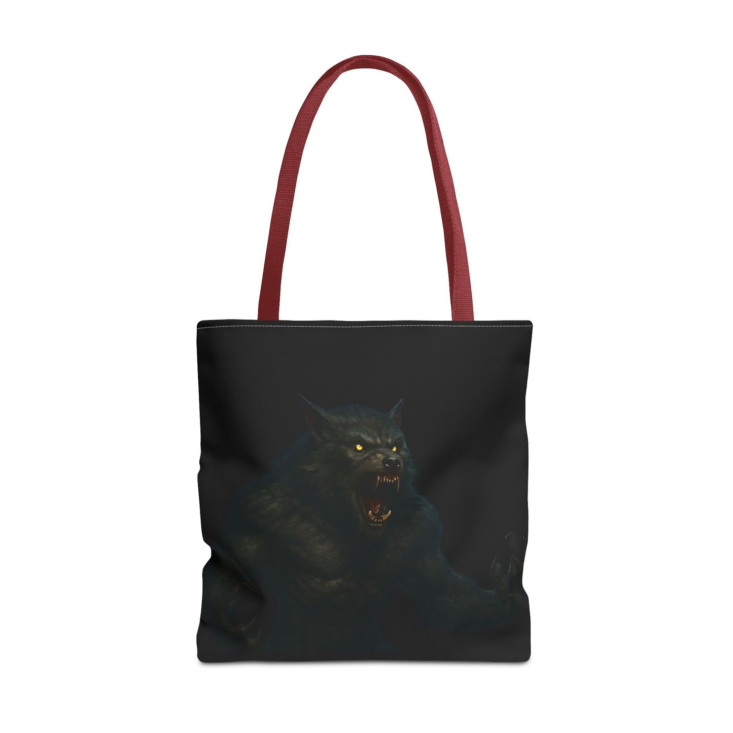 Dark Halloween-themed Werewolf Tote Bag from Printify featuring horror art, perfect for horror fans and Halloween accessories.