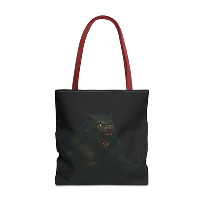 Dark Halloween-themed Werewolf Tote Bag from Printify featuring horror art, perfect for horror fans and Halloween accessories.