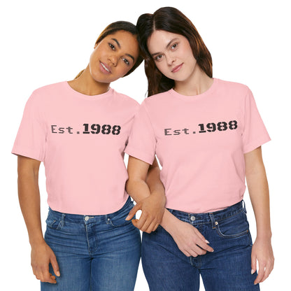 Printify Est. 1988 retro logo T-shirt featuring a vintage-inspired design and bold text on a casual cotton tee.