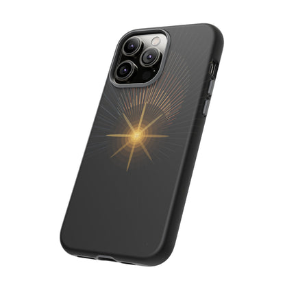 Tough Cases - Radiant Star Phone Case, Protective Black Shockproof Cover with Golden Light Design