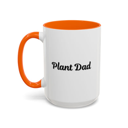 Black-handle Plant Dad coffee mug featuring plant illustrations, 11oz size, ideal for plant lovers and gift-giving.
