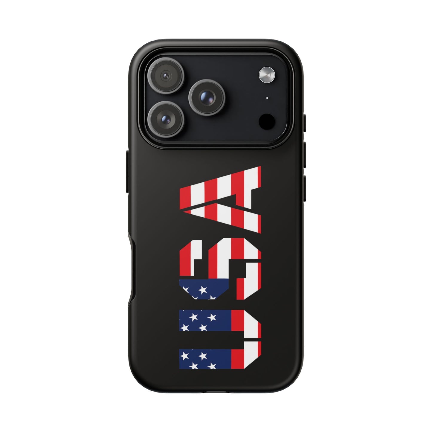 Patriotic American flag phone case by Printify, rugged protective design for smartphones featuring bold red, white, and blue flag pattern.