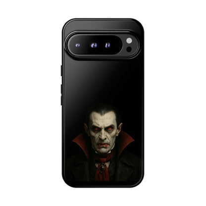 Gothic vampire portrait phone case for iPhone, featuring Dracula horror artwork on a Printify protective cover.