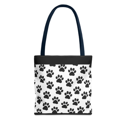 Eco-friendly paw print tote bag by Printify, featuring dog and cat paw designs, perfect for animal lovers and casual carryall use.