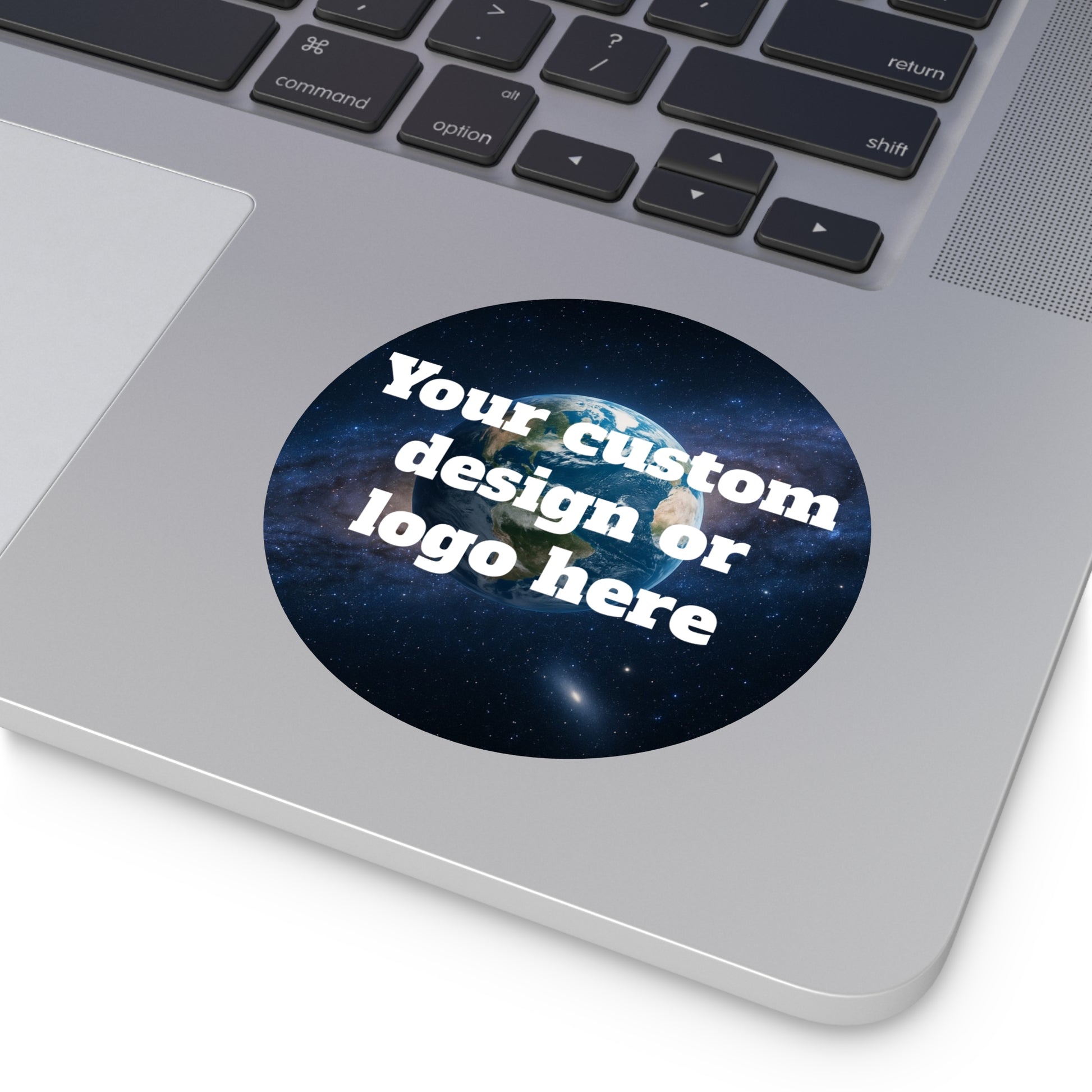 Custom Earth Space Design round vinyl sticker featuring space-themed artwork, perfect for decorating or personalizing items.
