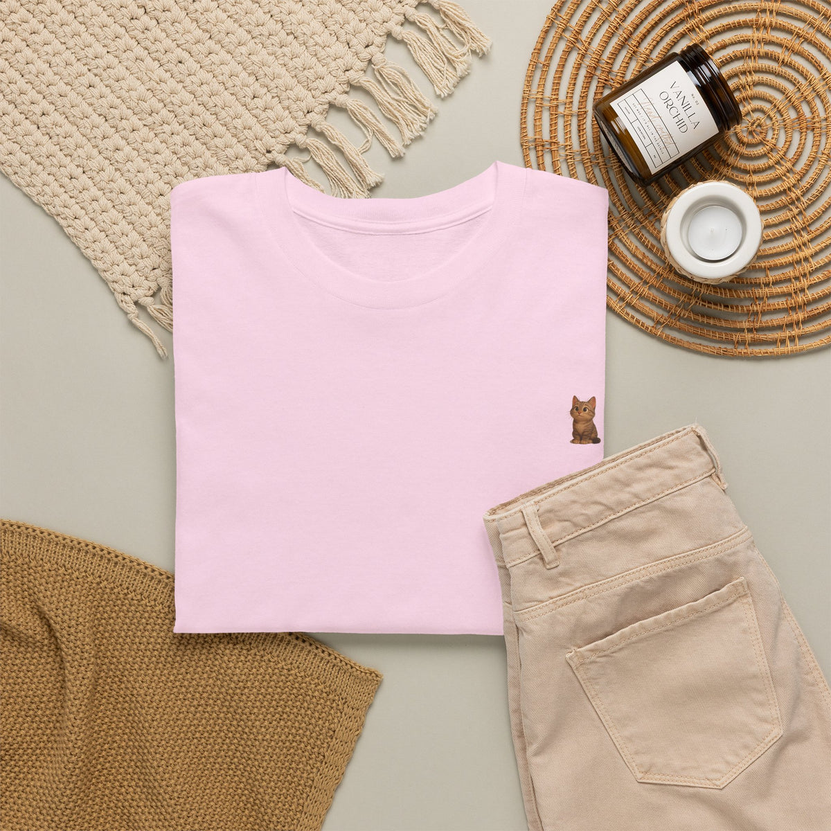 Brown kitten graphic T-shirt for cat lovers, featuring a cute cat design on a comfortable printify T-shirt.