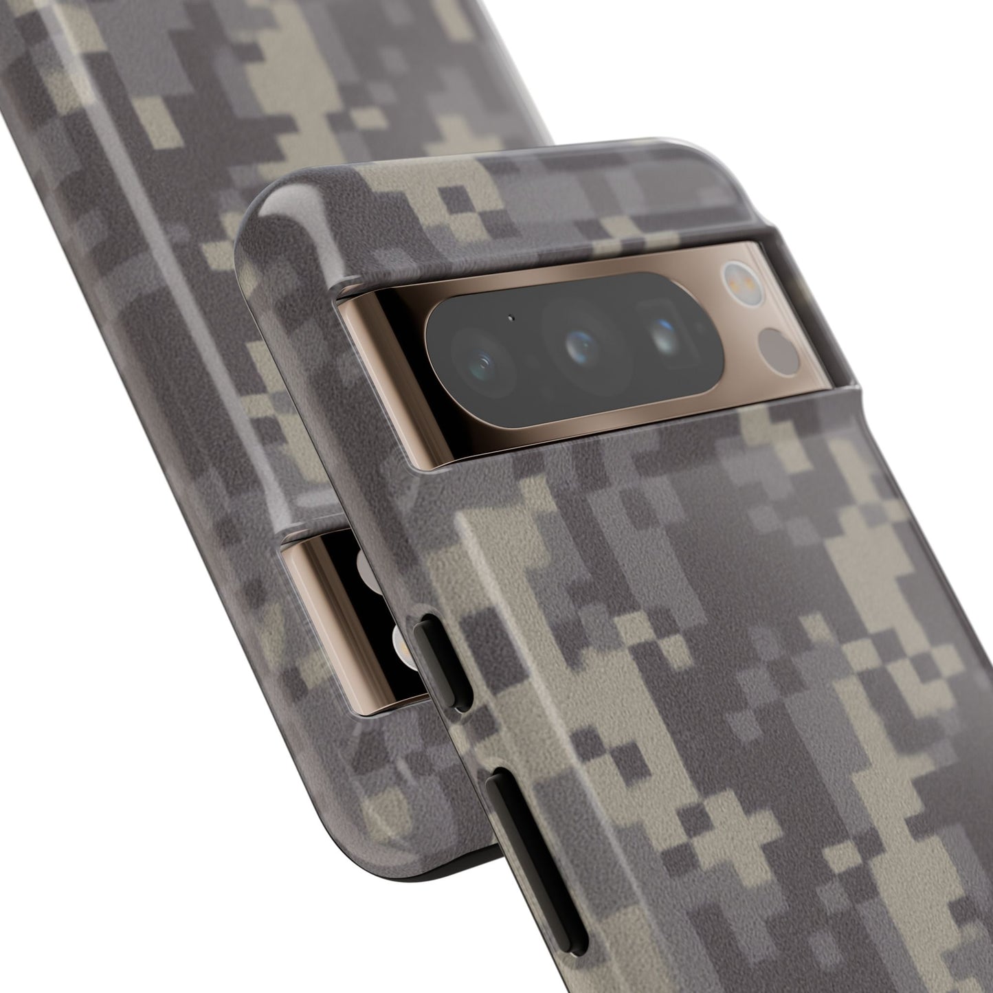 Rugged digital camouflage Printify phone case protecting a smartphone with a tough, durable design.