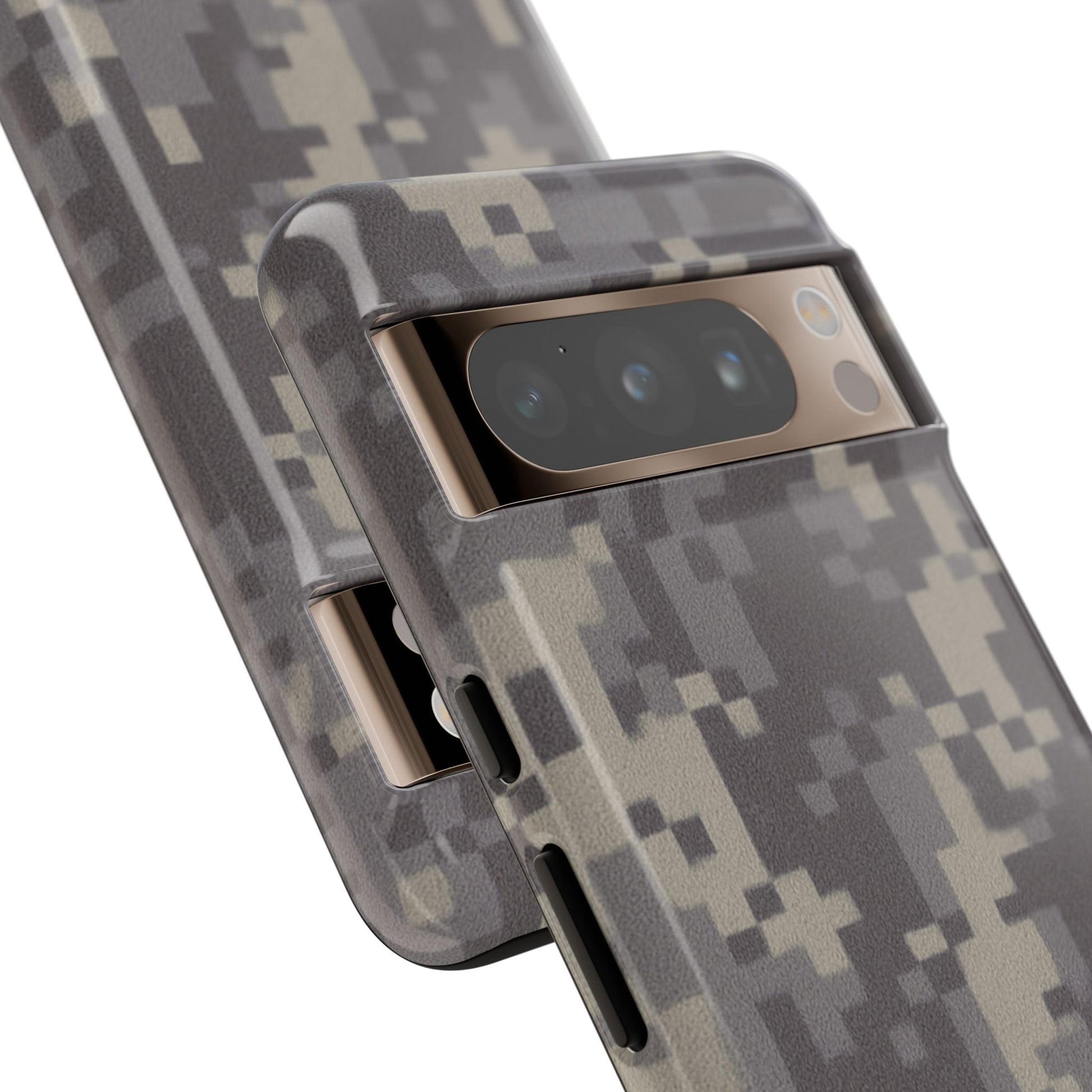 Rugged digital camouflage Printify phone case protecting a smartphone with a tough, durable design.