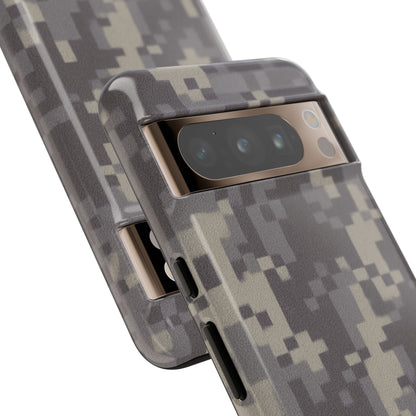 Rugged digital camouflage Printify phone case protecting a smartphone with a tough, durable design.