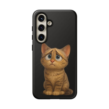 Cute sad kitty print phone case for iPhone, protective and stylish, featuring a whimsical cat design by Printify.