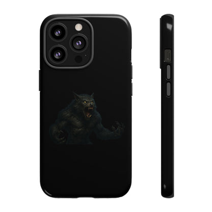 Werewolf phone case with dark monster graphic, durable protective cover for smartphones, featuring a fierce, detailed design.