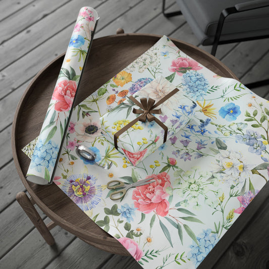 Floral Watercolor Wrapping Paper Roll — Pastel Flowers Gift Wrap for Mother's Day & Spring