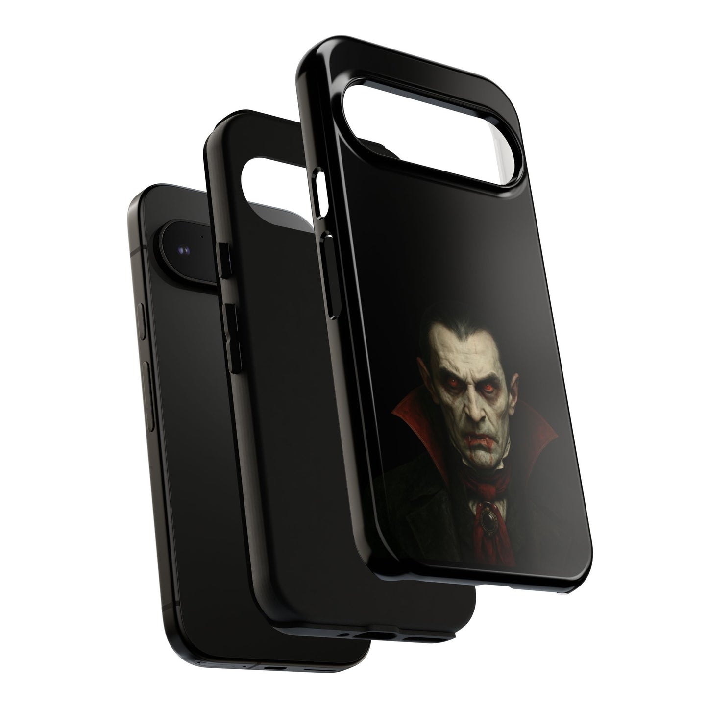 Gothic vampire portrait phone case for iPhone featuring a Dracula horror design, made by Printify.