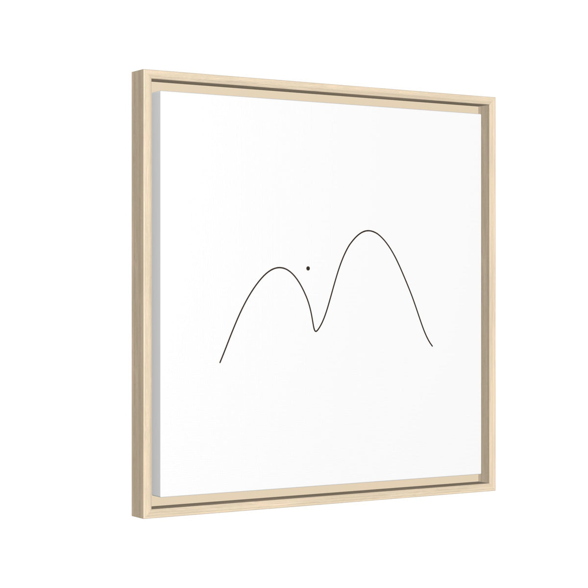 Framed minimalist mountain line art canvas by Printify featuring simple black mountain outlines on matte canvas.