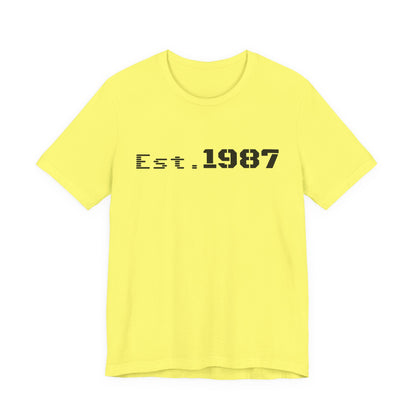 Vintage Est. 1987 T-Shirt by Printify featuring a classic born in 1987 design on a comfortable cotton tee.