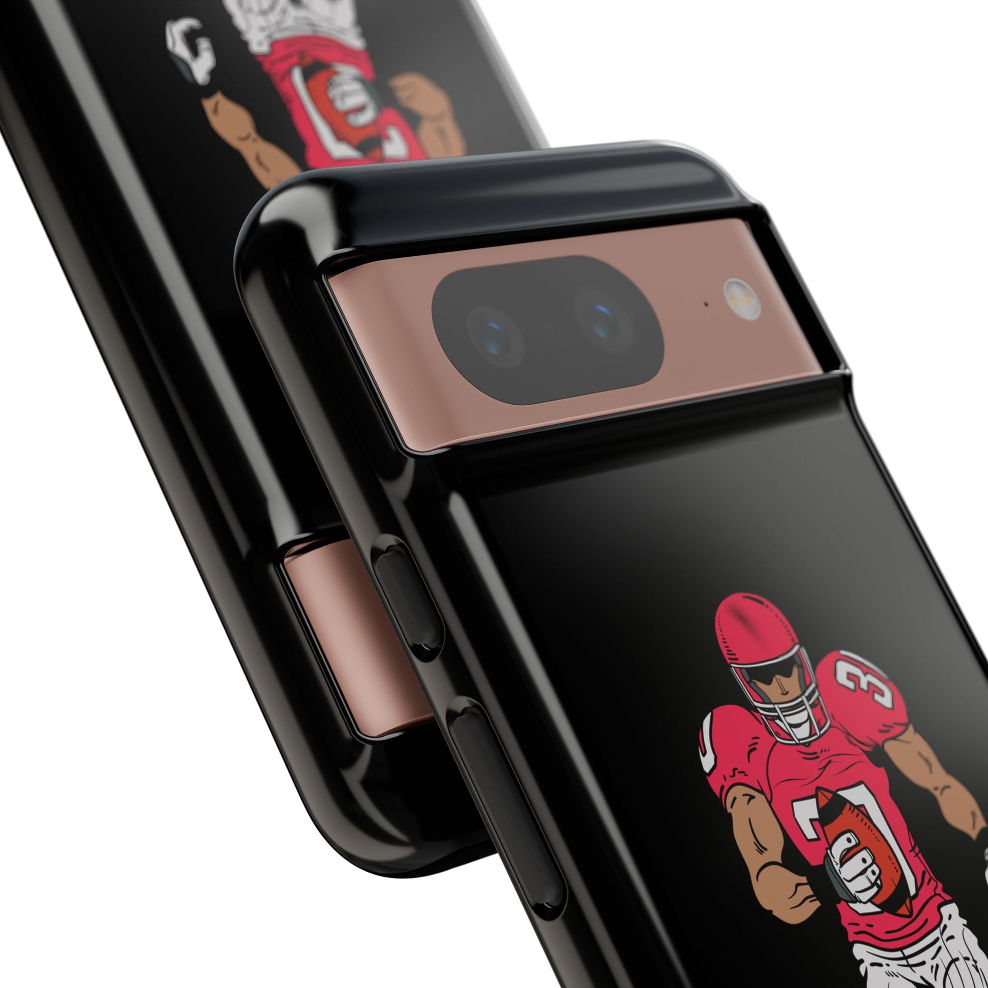 Black football player tough phone case for iPhone, durable protective sports case by Printify featuring athlete image.