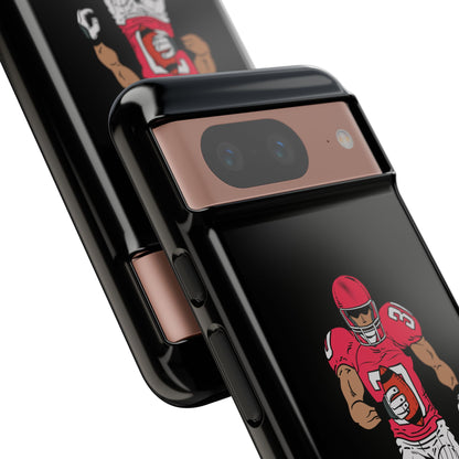 Black football player tough phone case for iPhone, durable protective sports case by Printify featuring athlete image.