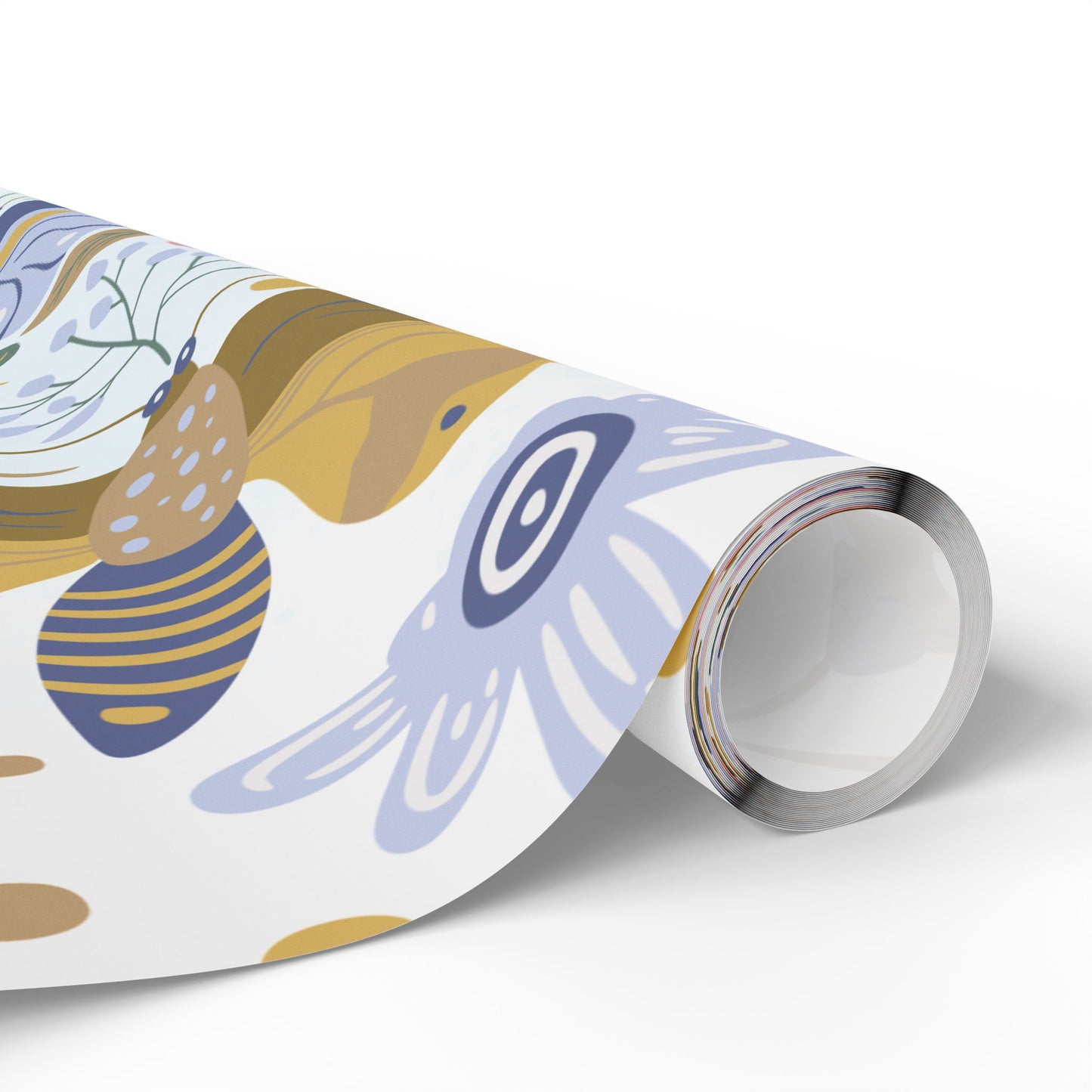 Floral Butterfly Wrapping Paper Roll — Elegant Blue & Gold Garden Gift Wrap