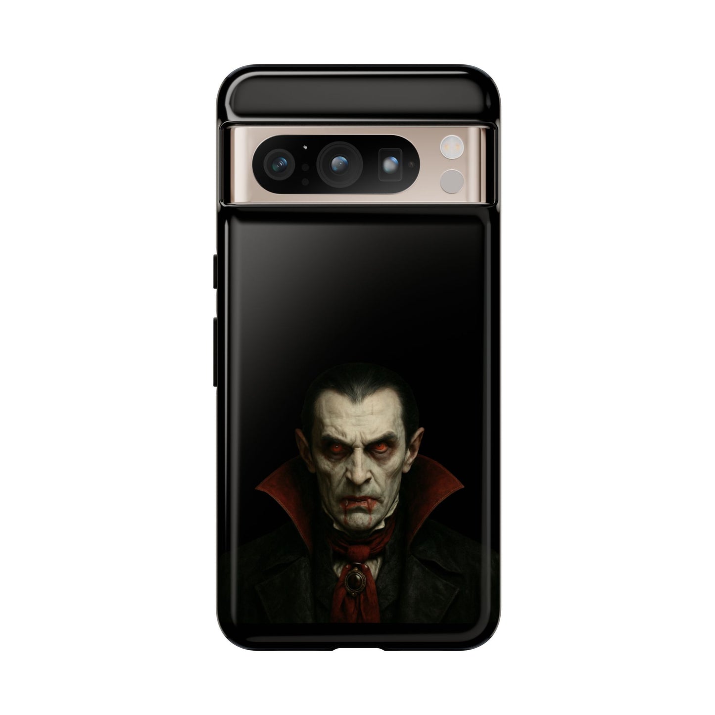 Gothic vampire portrait phone case for iPhone, featuring Dracula horror design by Printify on a protective cover.