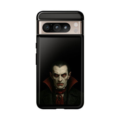 Gothic vampire portrait phone case for iPhone, featuring Dracula horror design by Printify on a protective cover.